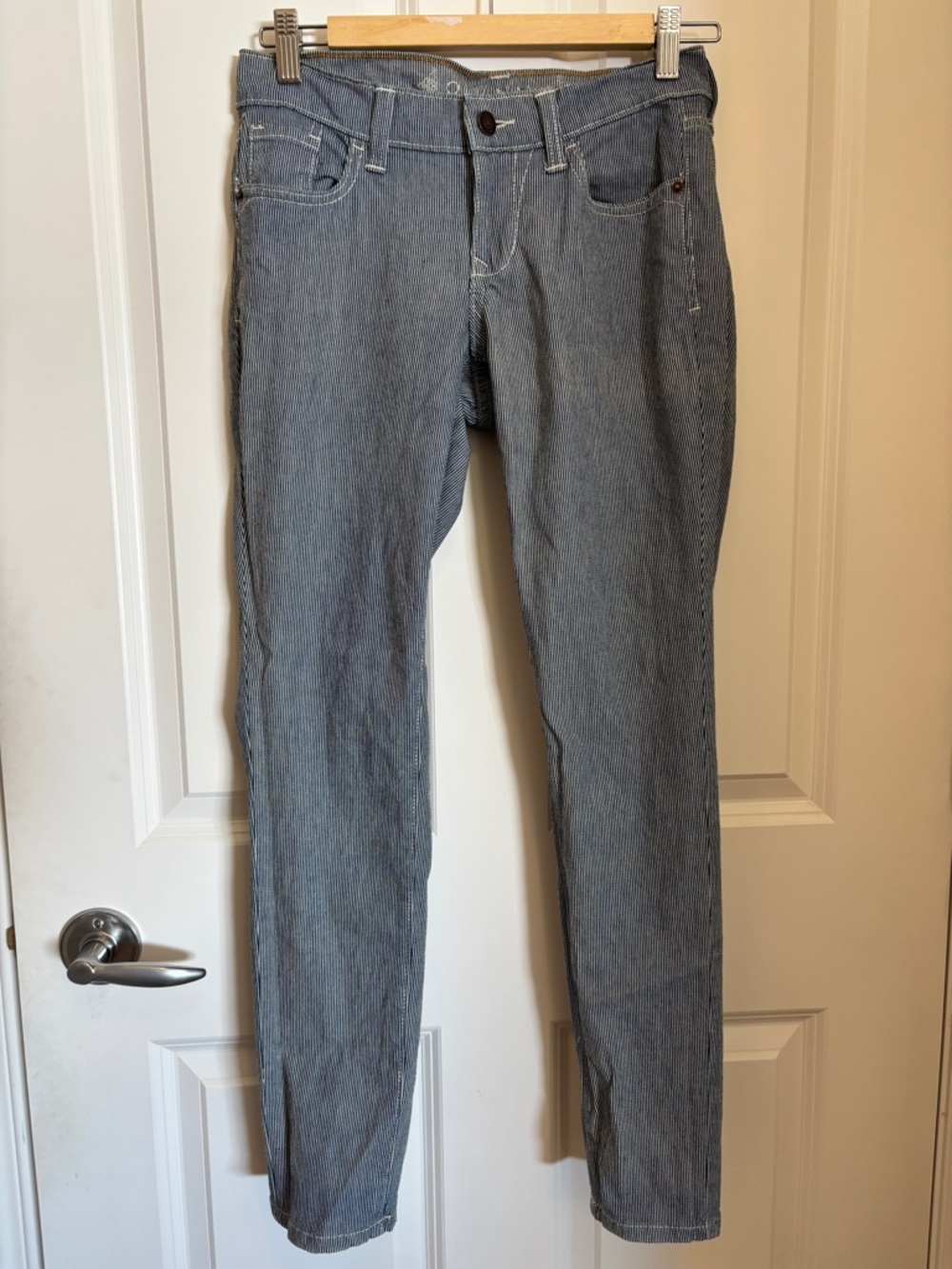 Women’s Slim Fit Light Blue Striped Skinny Trousers